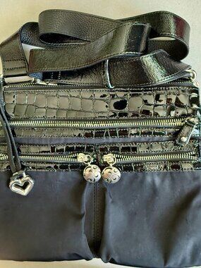 Brighton Black Croc Embossed Crossbody Bag Silver Hardware